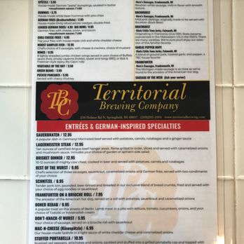 Territorial Brewing Company - New menu 1 - German Near Me - Springfield, Michigan