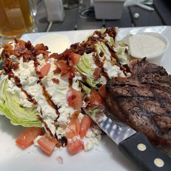Green Barn Whiskey Kitchen - Wedge salad with an amazing high quality 6oz filet mignon. - Steakhouses Near Me - Red Bluff, California Green Barn Whiskey Kitchen - Wedge salad with an amazing high quality 6oz filet mignon. - Steakhouses Near Me - Red Bluff, California