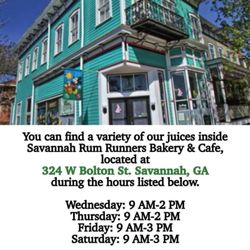 Dr Farm Organic Juices - His Drinks are located inside Savannah Rum Runners Bakery