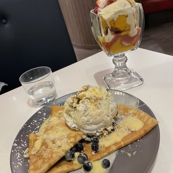 Demetres Bramalea - My main squeeze crepe, Vincent mango two scoop sundae - Desserts Near Me - Brampton, Ontario Demetres Bramalea - My main squeeze crepe, Vincent mango two scoop sundae - Desserts Near Me - Brampton, Ontario