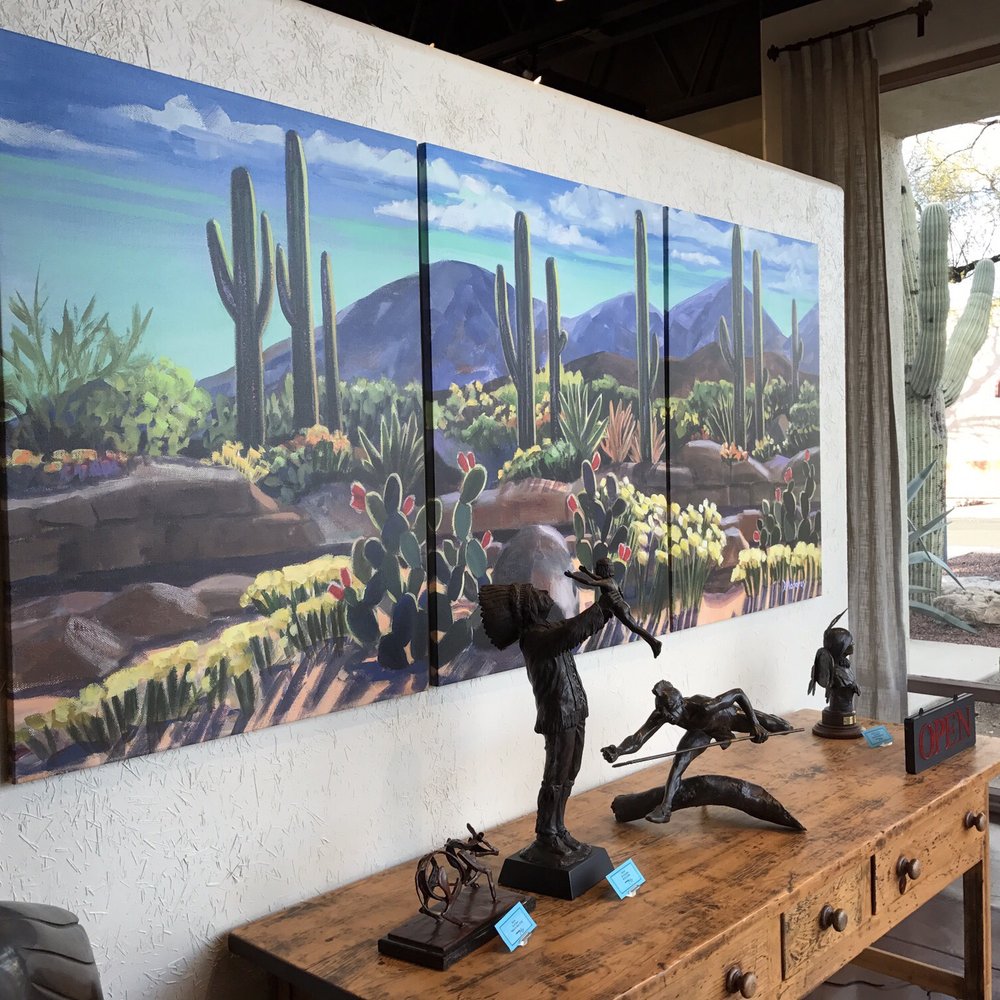 Madaras Gallery - Triptych and sculpture in the front - Art Galleries Near Me - Tucson, Arizona Madaras Gallery - Triptych and sculpture in the front - Art Galleries Near Me - Tucson, Arizona