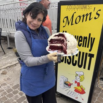 Mom's - Homemade Red Velvet cake w/owner - Breakfast & Brunch Near Me - Fort Myers Beach, Florida Mom's - Homemade Red Velvet cake w/owner - Breakfast & Brunch Near Me - Fort Myers Beach, Florida