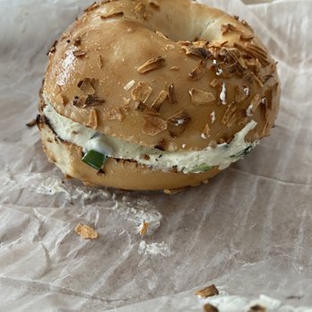 SPoT! - Onion bagel with chive cream cheese. - Bagels Near Me - Norwood, Massachusetts SPoT! - Onion bagel with chive cream cheese. - Bagels Near Me - Norwood, Massachusetts