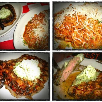 Auntie Pasto's - Angus Ribeye Steak w/herbed butter (choice of pasta, veggies or salad, $25): Richard got it with pasta w/meat sauce. - Italian Near Me - Honolulu, Hawaii