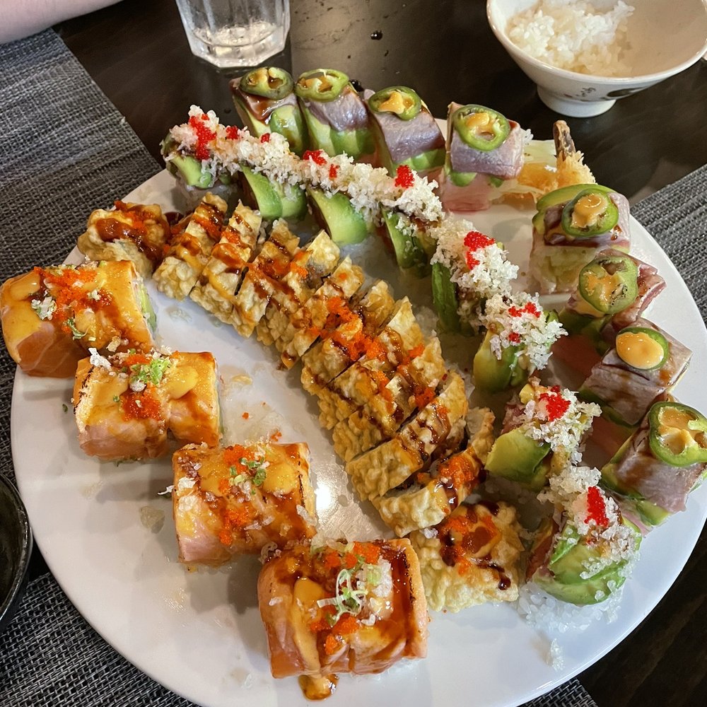 Sake Kawa - From left to right: Crazy Girl Roll HWY 17 Roll Fancy Q Roll Spicy Bad Girl - Sushi Bars Near Me - Astoria, New York