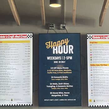Rotolo's Craft & Crust - Happy hour on pizza original 22$ for half off it's 11$ - Pizza Near Me - Carrollton, Texas Rotolo's Craft & Crust - Happy hour on pizza original 22$ for half off it's 11$ - Pizza Near Me - Carrollton, Texas
