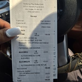 Batteries Plus - The top half of my receipt. - Electronics Repair Near Me - Las Vegas, Nevada Batteries Plus - The top half of my receipt. - Electronics Repair Near Me - Las Vegas, Nevada