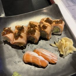 darvish roll, salmon nigiri darvish roll, salmon nigiri