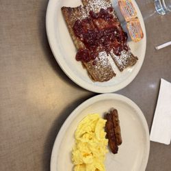 Egg Basket Pancake House - Said crepes (check the review) and eggs/sausage sans hashies as I subbed 'em out w/toast (not pictured)