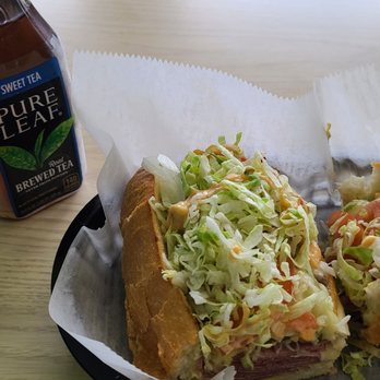 Mash Hoagies - Reuben The MASH Way and a Pure Leaf tea. - Salad Near Me - Palm Bay, Florida Mash Hoagies - Reuben The MASH Way and a Pure Leaf tea. - Salad Near Me - Palm Bay, Florida