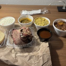 Brisket dinner & peach cobbler to be enjoyed in my hotel room. Today's a great day!