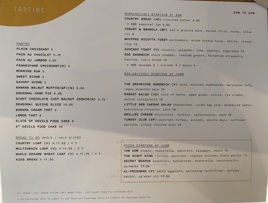 Menu photo 3 Tartine Silverlake Los Angeles, CA Menu photo 3 Tartine Silverlake Los Angeles, CA