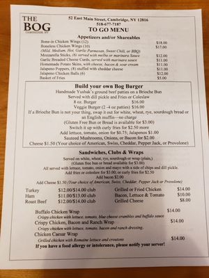 Menu photo 2 The Bog Tavern Cambridge, NY Menu photo 2 The Bog Tavern Cambridge, NY