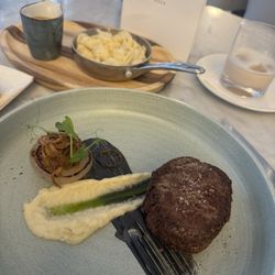 Roca - Filet with truffle pasta side and my whiskey sour beverage.