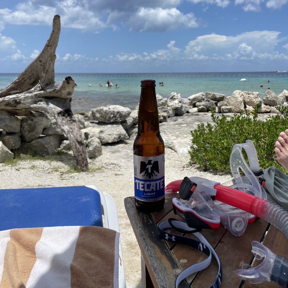 Enjoying a cold beer after snorkeling