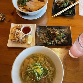 Munchie-Ken - Yuzu Shio Ramen and Karaage and Shihito pepper (I forgot what the bowl was on top but it was a seasonal bowl) - Ramen Near Me - Fountain Valley, California
