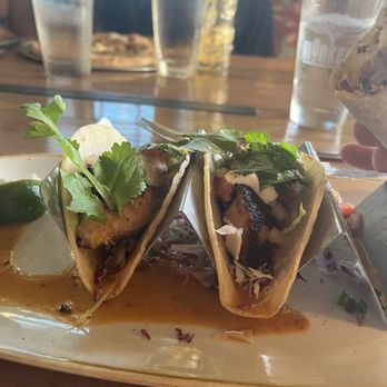Monkeypod Kitchen by Merriman - Fish tacos (one delicious taco missing) - New American Near Me - Kihei, Hawaii
