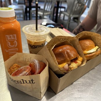 Eggslut - Bacon Bacon, Egg & Cheese, Sausage, Egg & Cheese, Cold Brew Coffee, Truffle hashbrowns - Breakfast & Brunch Near Me - Los Angeles, California Eggslut - Bacon Bacon, Egg & Cheese, Sausage, Egg & Cheese, Cold Brew Coffee, Truffle hashbrowns - Breakfast & Brunch Near Me - Los Angeles, California