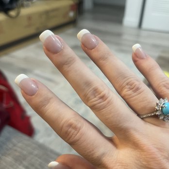 Aria Nail Lounge - Right hand with full acrylic set done "French" with gel polish. - Nail Salons Near Me - Pasadena, California