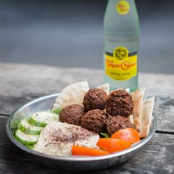 Little House - Scratch-made falafel with lemon garlic hummus, pita and veggies