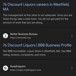 76 Discount Liquors - Quick Google of this business and you find a lot of negativity