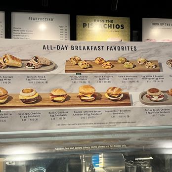 Starbucks - a menu of breakfast foods on display - Coffee & Tea Near Me - Louisville, Kentucky
