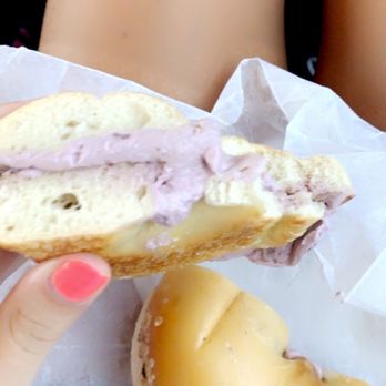 The Bagel Baker - Plain bagel with blueberry cream cheese - Bagels Near Me - Virginia Beach, Virginia