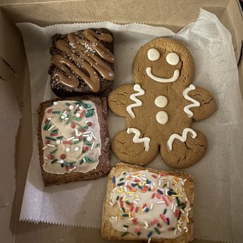 Brulee Bakery - Salted chocolate caramel brownie, gingerbread man, pop tarts (strawberry & the holiday edition) - Bakeries Near Me - Lubbock, Texas
