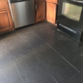 Custom Blind & Carpet - Black tile before. Kitchen - Shades & Blinds Near Me - Tarzana, California