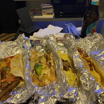 Liberty Taco - (From left to right): Liberty steak, Cajun fish, Brisket breakfast, Jalapeno Sausage breakfast Not pictured: California club - Tacos Near Me - Houston, Texas Liberty Taco - (From left to right): Liberty steak, Cajun fish, Brisket breakfast, Jalapeno Sausage breakfast Not pictured: California club - Tacos Near Me - Houston, Texas