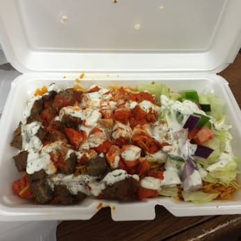 Halal Gyro King - Another combo over rice with white and hot sauce - Halal Near Me - Philadelphia, Pennsylvania