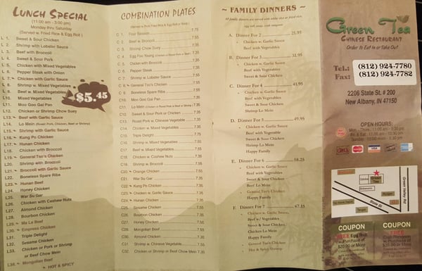 Menu photo 2 Green Tea Chinese Restaurant New Albany, IN Menu photo 2 Green Tea Chinese Restaurant New Albany, IN