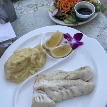 Pier 37 Boathouse - Broiled cod made gluten free with a side of mashed potatoes and a side salad. - Seafood Near Me - Falmouth, Massachusetts Pier 37 Boathouse - Broiled cod made gluten free with a side of mashed potatoes and a side salad. - Seafood Near Me - Falmouth, Massachusetts
