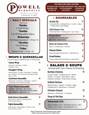 Menu photo 1 Powell Bar & Grill Powell, OH