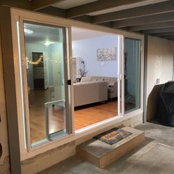 Jb’s Glass and Mirror - Retrofit white vinyl sliding patio door with custom doggy door!!!