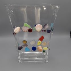 Coastal Craft Gallery - Seaglass, shells and wire enhanced vase by Barbara Ehle, Eastham.