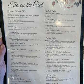 The Tea Cart - Tea menu 03.2023 - Tea Rooms Near Me - Berryville, Virginia