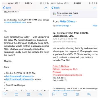 Diginto Landscaping - Wanted same service as prior year (confirmed in writing); including tree trimming and bush shaping. Inquired; got cursed out by owner. - Landscaping Near Me - Collegeville, Pennsylvania