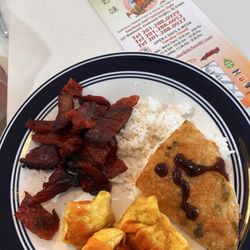 Ho Mei Kitchen - Boneless Spare Ribs, fried wontons, white rice, scallion pancake