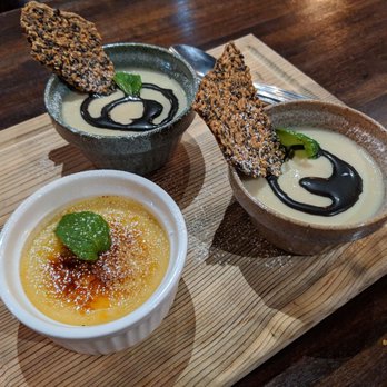 Tamari Bar - Soymilk panna cotta with black sesame & creme brulee - Izakaya Near Me - Seattle, Washington Tamari Bar - Soymilk panna cotta with black sesame & creme brulee - Izakaya Near Me - Seattle, Washington