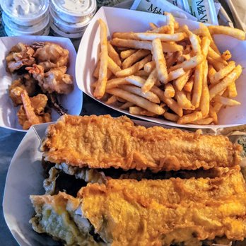 Louise's Fish & Chips - The feast. Family pack with large chips and side of prawns. - Seafood Near Me - Livermore, California