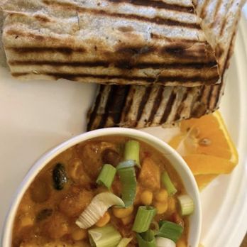 Mermaid Garden Cafe - a bowl of soup and a grilled cheese sandwich - Sandwiches Near Me - Klamath Falls, Oregon