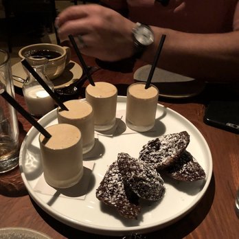 Restaurant Picco - Madeleines gushing with chocolate & mini chocolate milkshakes dusted with powdered sugar. Frickn delicious - Italian Near Me - Larkspur, California