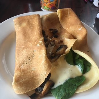 Midtown Creperie & Cafe - Lukewarm, poor presentation, and no cheese like I had ordered.  Also, raw spinach, uncooked? bizzare... - Breakfast & Brunch Near Me - Stockton, California