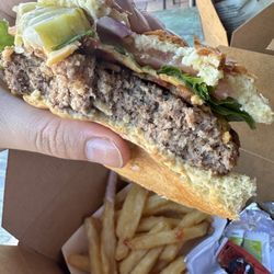 Copper Spike Cafe - Bacon cheeseburger with fries