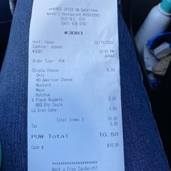 Wendy's - Here's the receipt so people know exactly where not to eat.