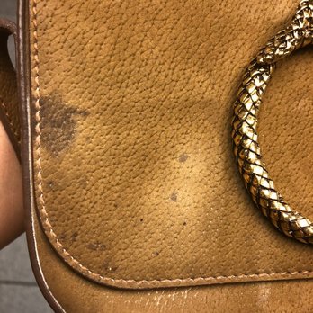 Georgio's - Before - a very stained purse + damage from an attempt to clean it. - Leather Goods Near Me - Fresno, California