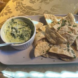 Spinach and artichoke dip with pita chips