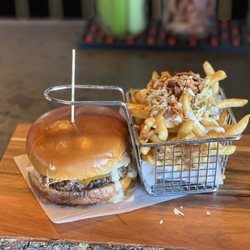 Fire Rock Burgers & Brews - Eye of the Tiger burger with Garlic Fries OMG