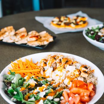 Anita's Kitchen - Buffalo Blue Bowl - Chicken breast, brown rice, mixed greens, tomatoes, carrots, blue cheese, creamy feta, zip sauce. (gluten-free, halal) - Lebanese Near Me - Ferndale, Michigan Anita's Kitchen - Buffalo Blue Bowl - Chicken breast, brown rice, mixed greens, tomatoes, carrots, blue cheese, creamy feta, zip sauce. (gluten-free, halal) - Lebanese Near Me - Ferndale, Michigan